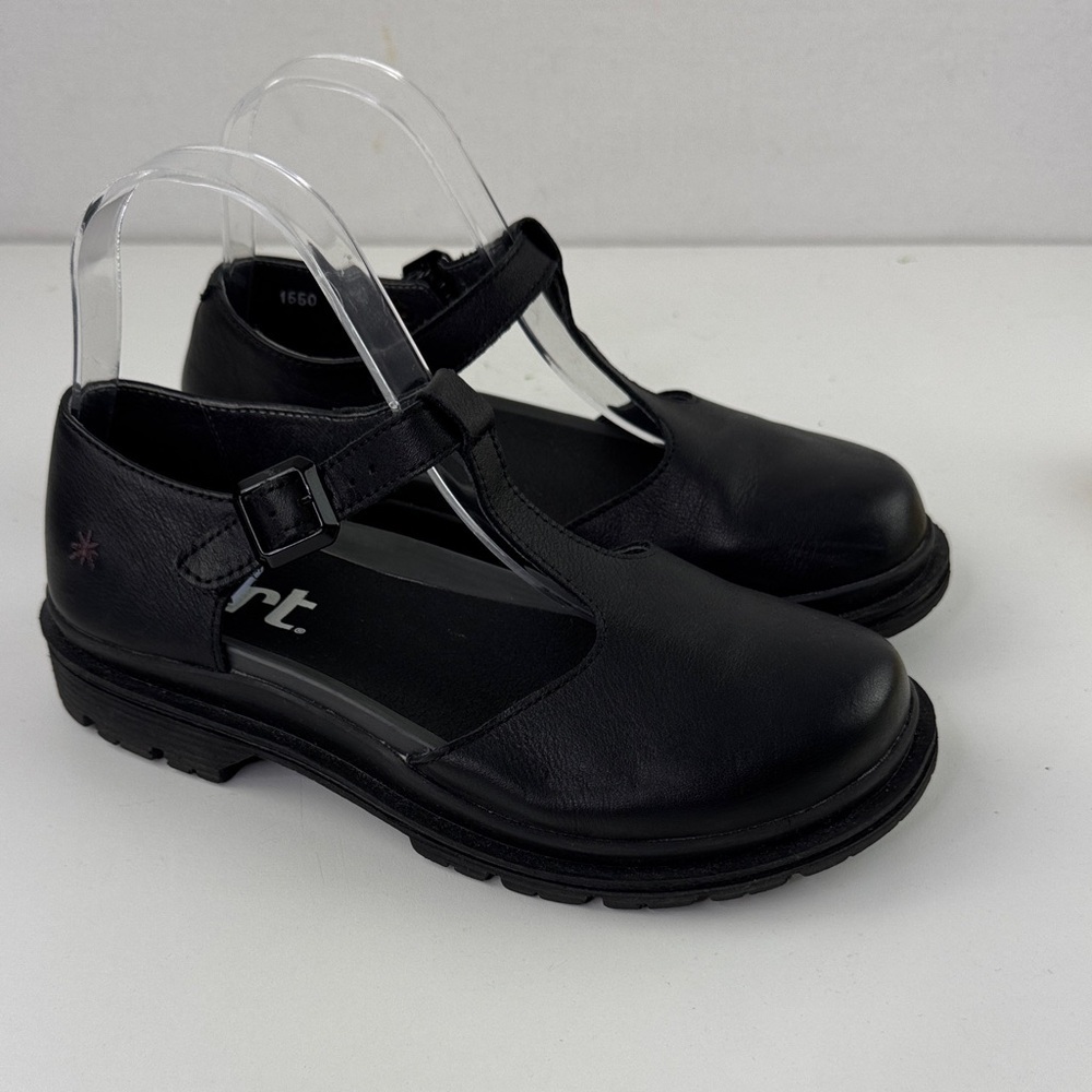 ART Black Leather Women's T-Strap MARYJANE Flat Loafer Shoes